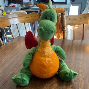 Gund Kids Scales n Tails Fafner the vintage Green and Orange Plush Dragon Toy